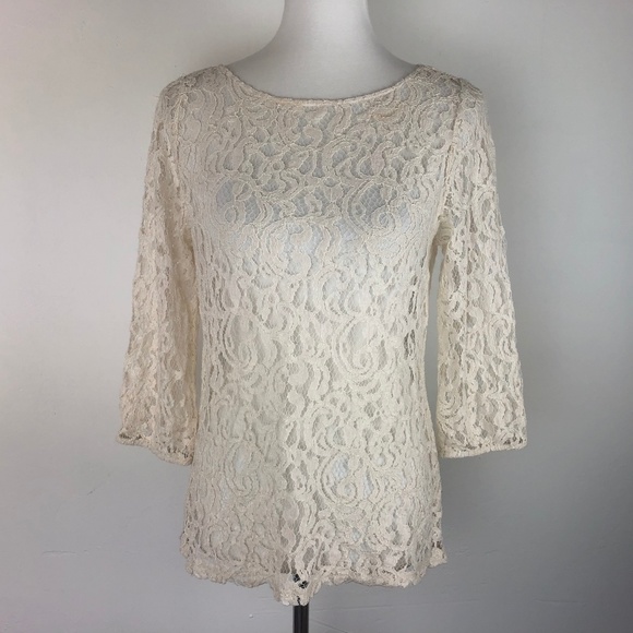 LOFT Tops - Ann Taylor Loft Size Medium Top Blouse Cream Lace
